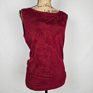 Chicos Travelers Womens Size 2 Burgundy Red Floral Jacquard Sleeveless Tank Top